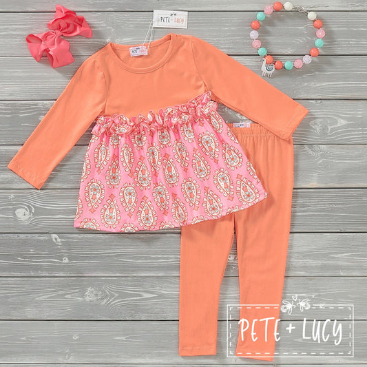 Peach Paisley 2 Piece Pant Set